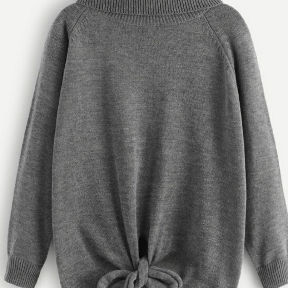 Turtleneck, Tie Front Grey Sweater
